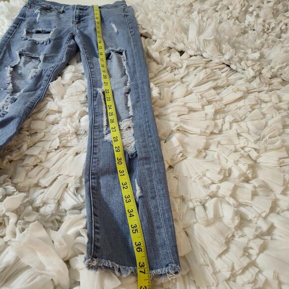 Good American Good Legs Jeans Womens 4/27 Light Wash Distressed Ripped Skinny - Picture 13 of 14